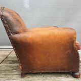 Pair armchairs club leather "punk" back mustache