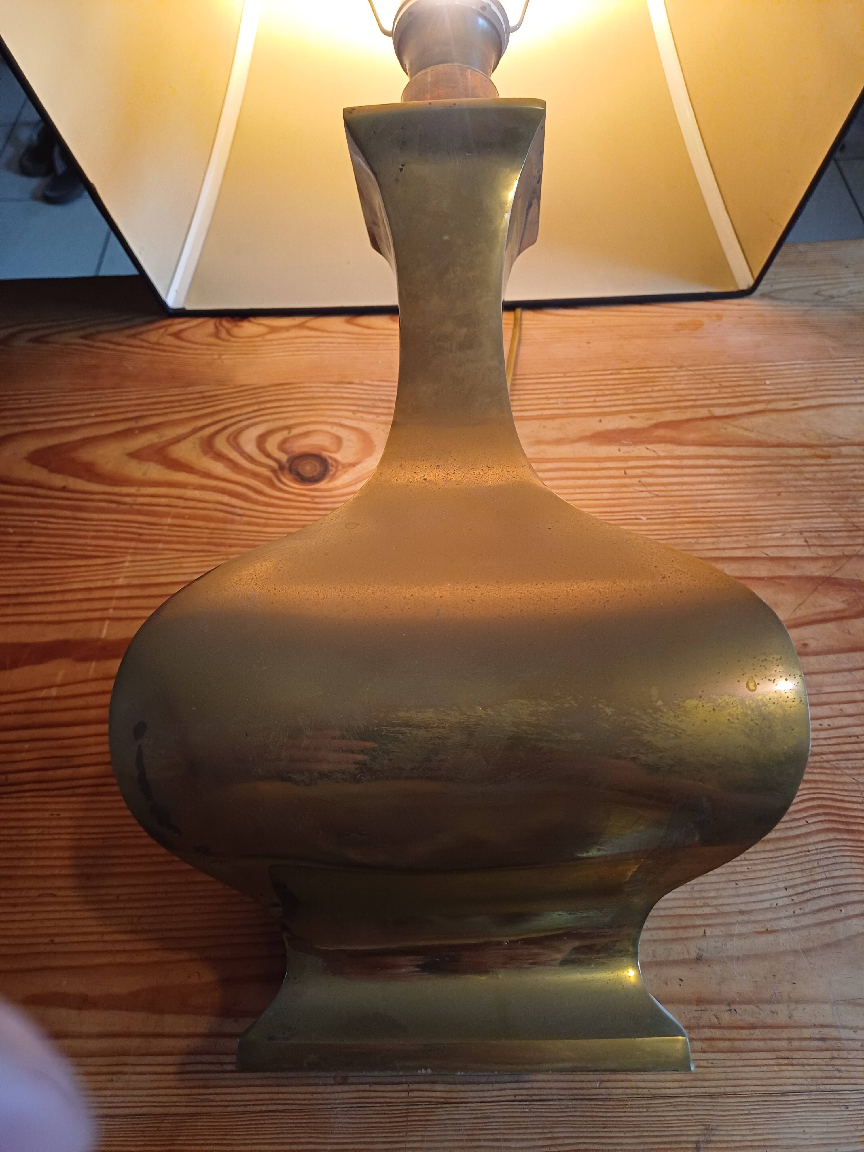 Bronze lamp and dark brown fabric shade