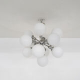 Mid-century "Sputnik" metal pendant light with 13 glass globes, 1970's