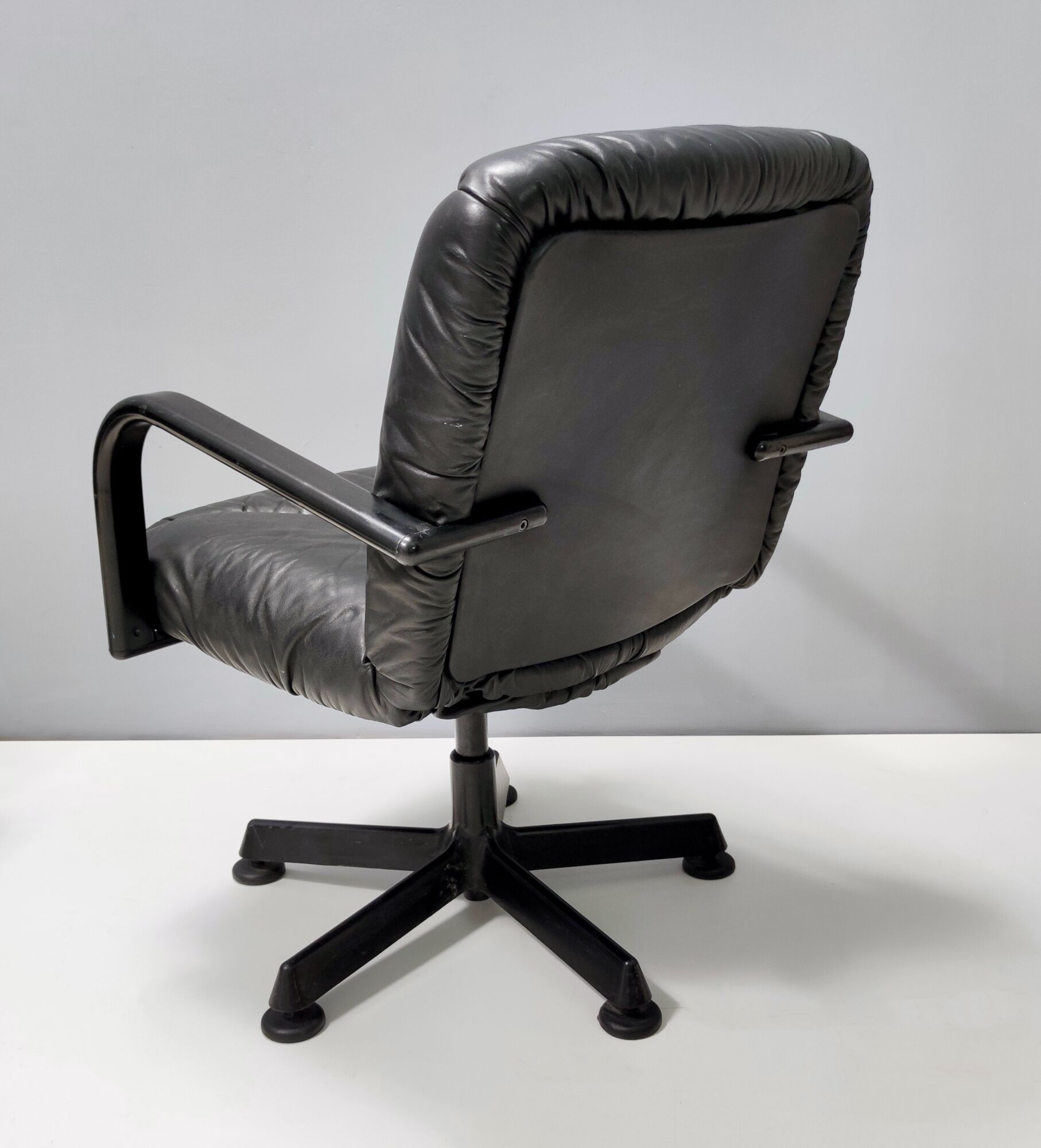 Postmodern Black Leather Office Chair by Vico Magistretti for ICF Design, 1978