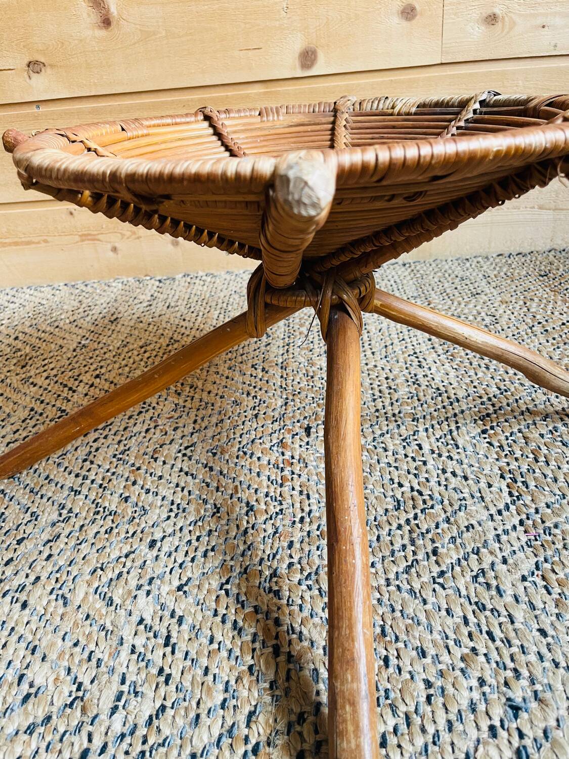 Rattan and wood stool