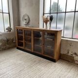 Enfilade de métier en chêne avec portes vitrées