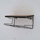 Teak and metal wall-mounted bedside table