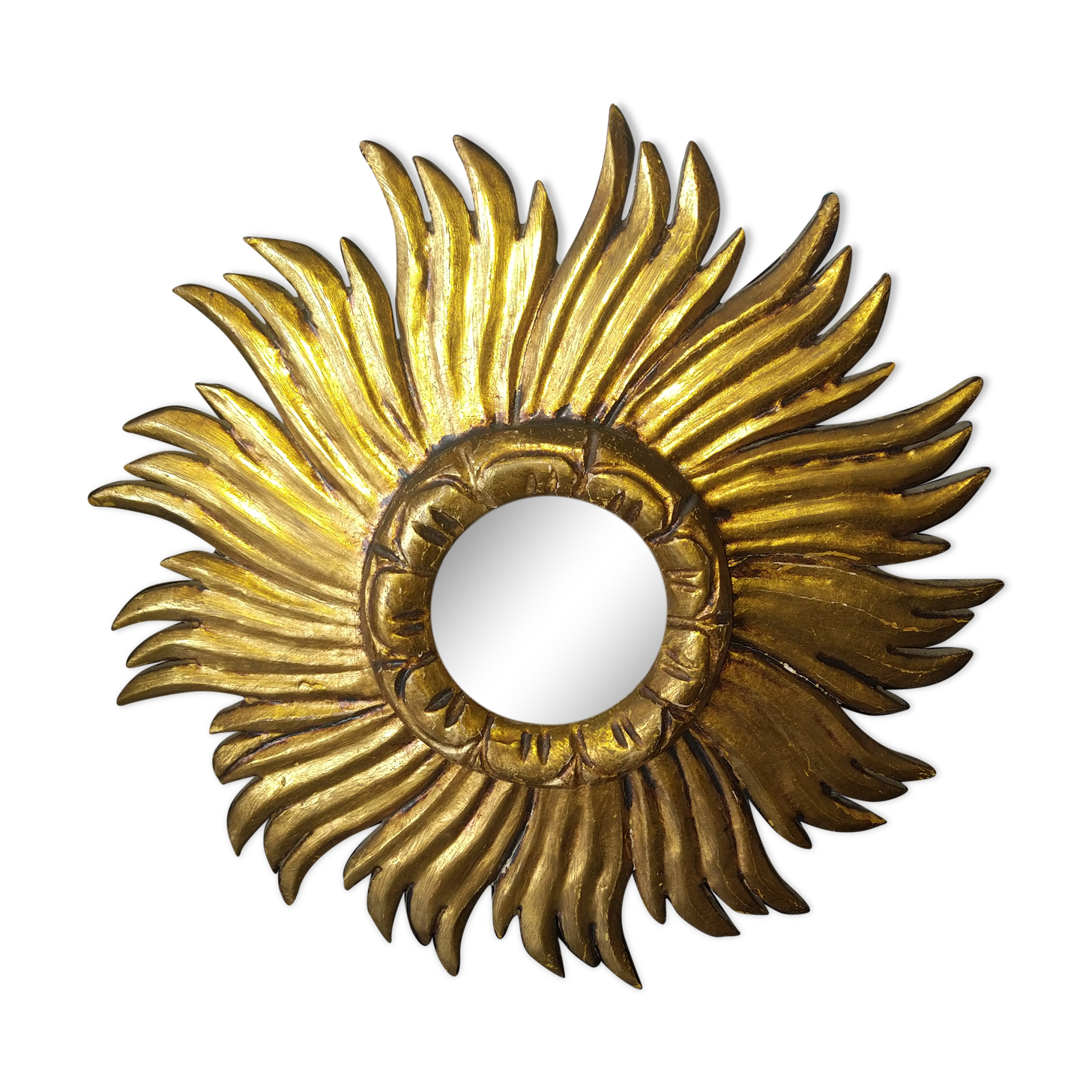 Golden wood sun mirror circa 1960