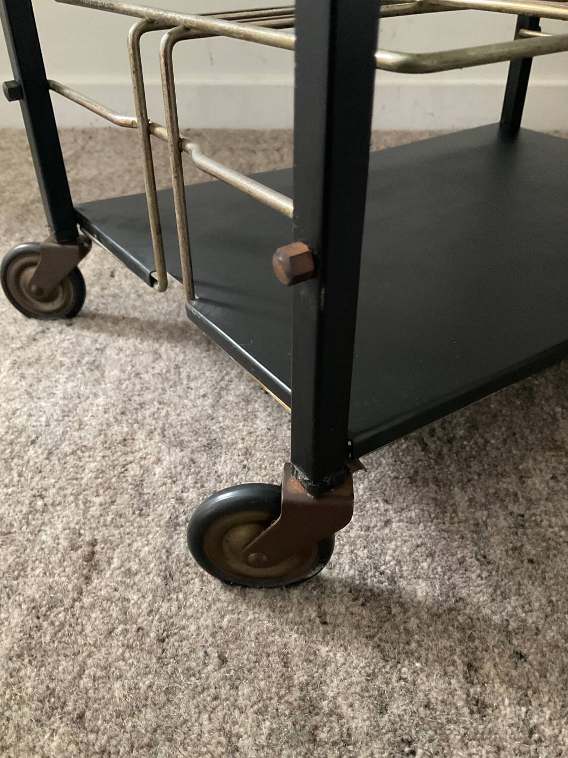Vintage teak and metal bar trolley