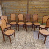 Set of 8 Louis XVI style convertible chairs, canned, racket backrest