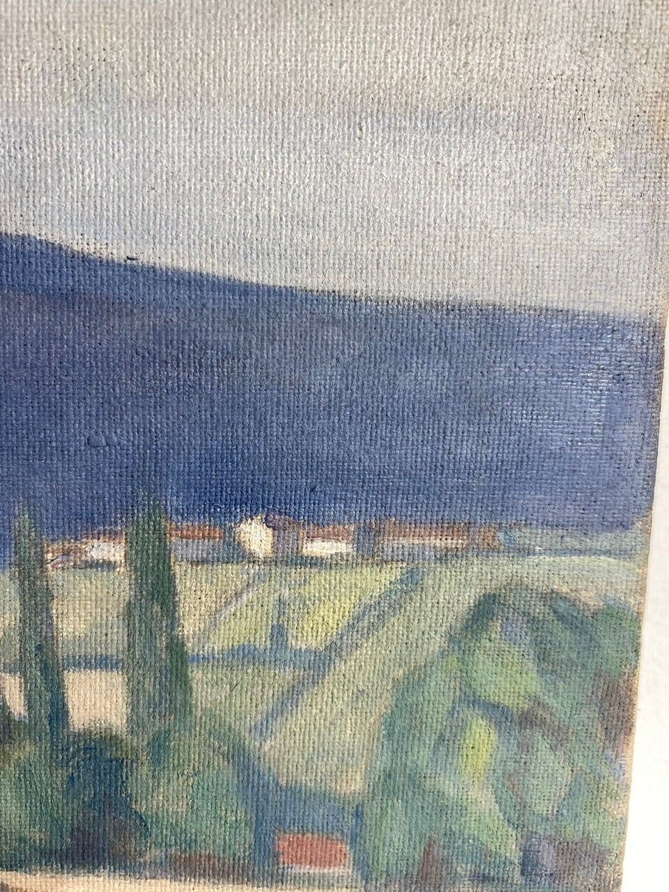 Old painting, landscape Monts du Lyonnais, signed and dated 1947