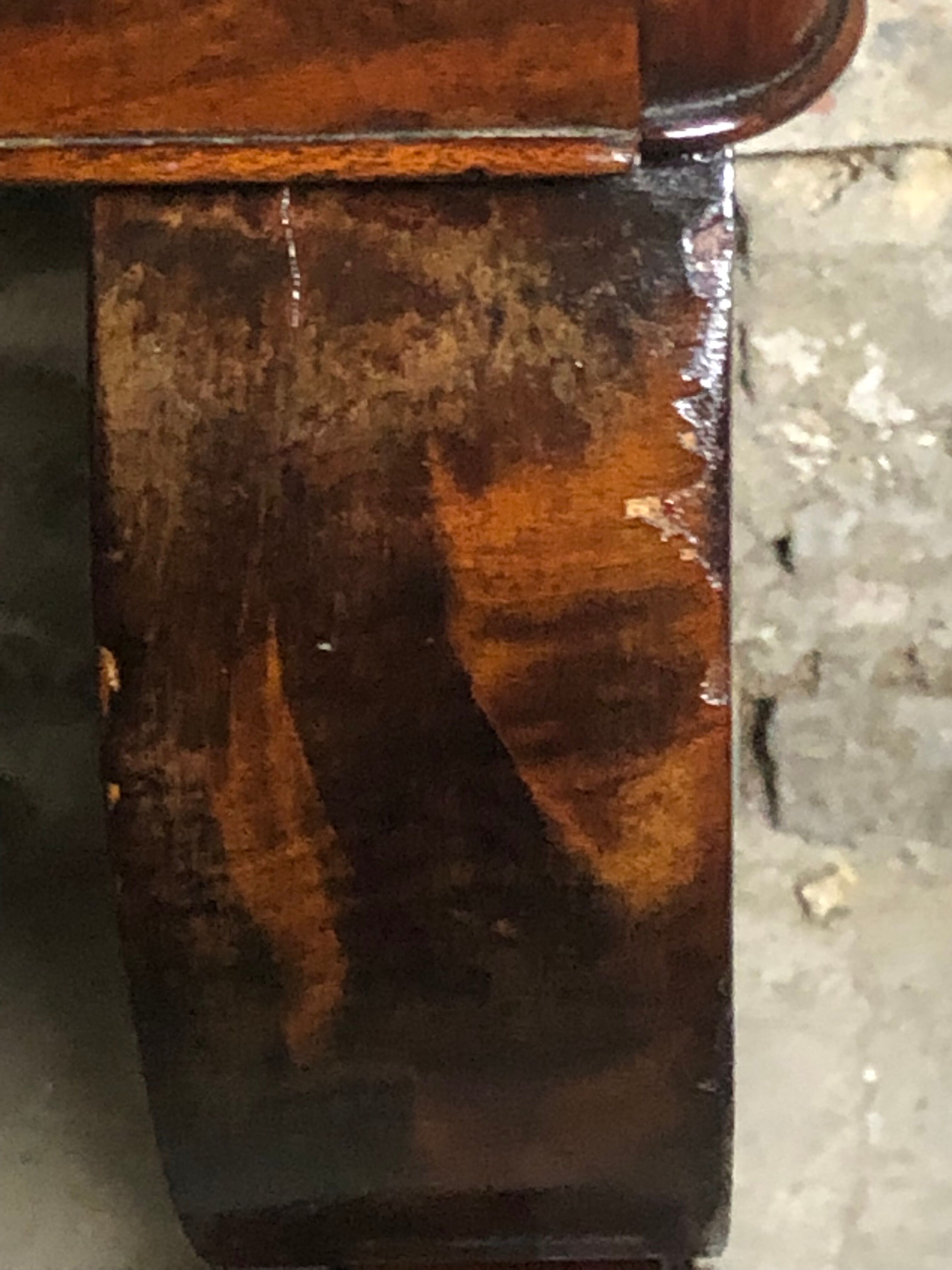 Console era restoration in mahogany veneer with St. Anne marble top.