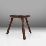 Hand-carved solid wood tripod stool with beautiful patina, France ca. 1900