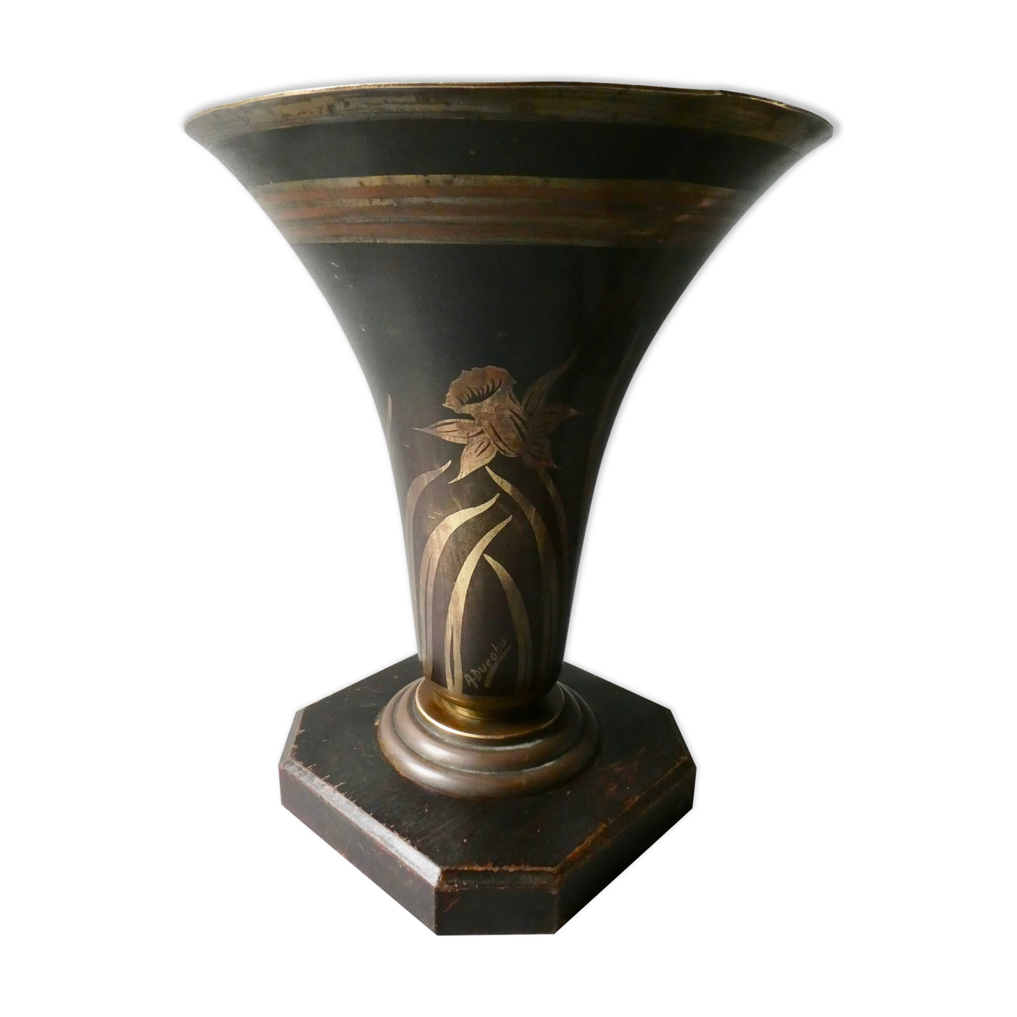 Art Deco cornet lamp, signed A Ducobu, narcissus