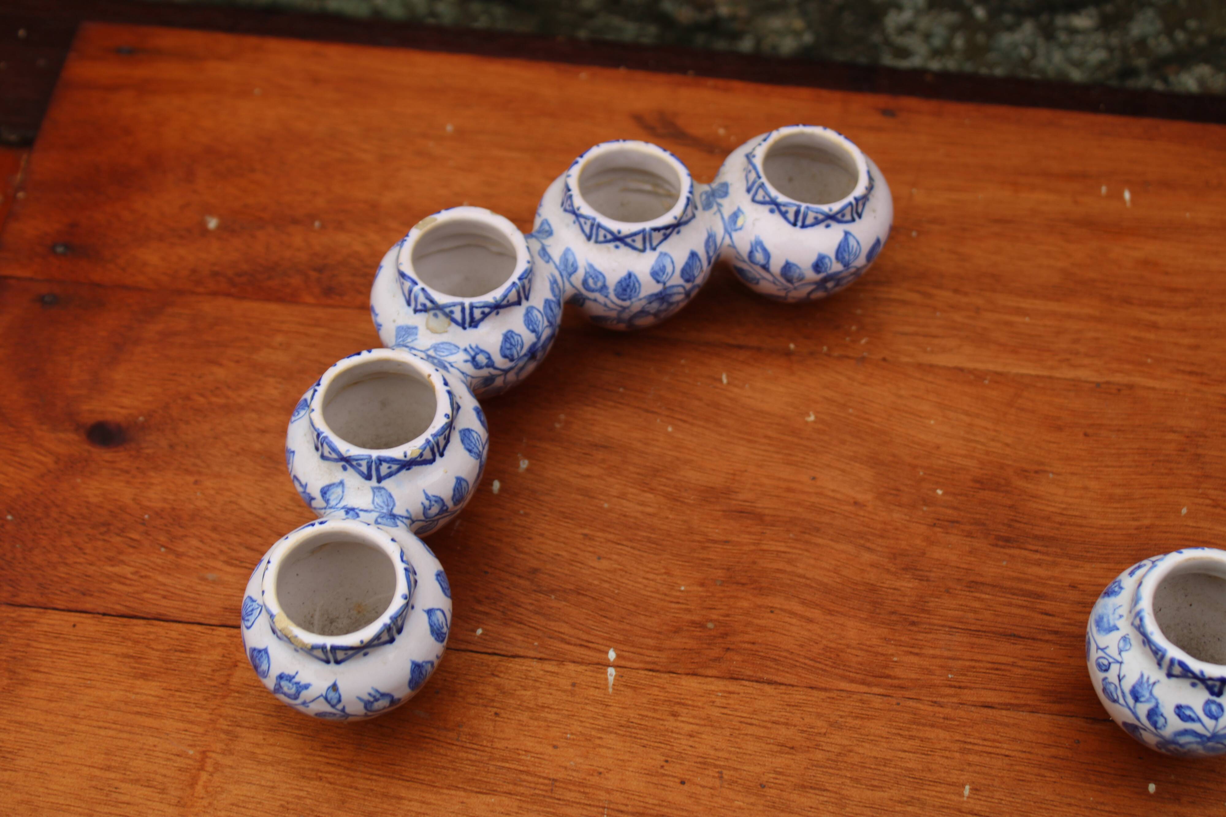 Pair of antique blue ceramic candlesticks • Apothecary size 5x2 (10 burners)