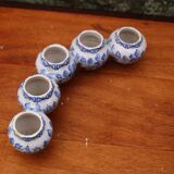 Pair of antique blue ceramic candlesticks • Apothecary size 5x2 (10 burners)