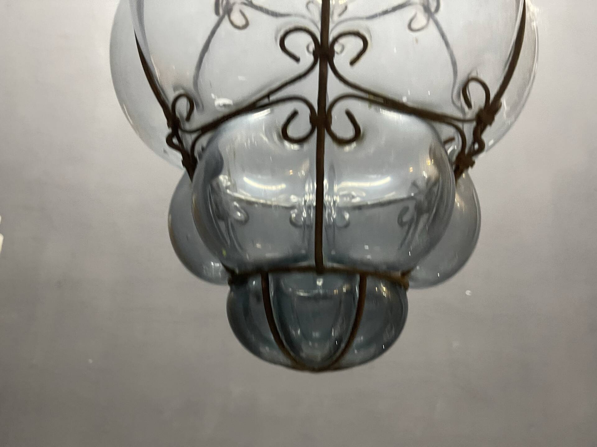 Wrought Iron Blue Murano Glass Light Pendant 1960’s