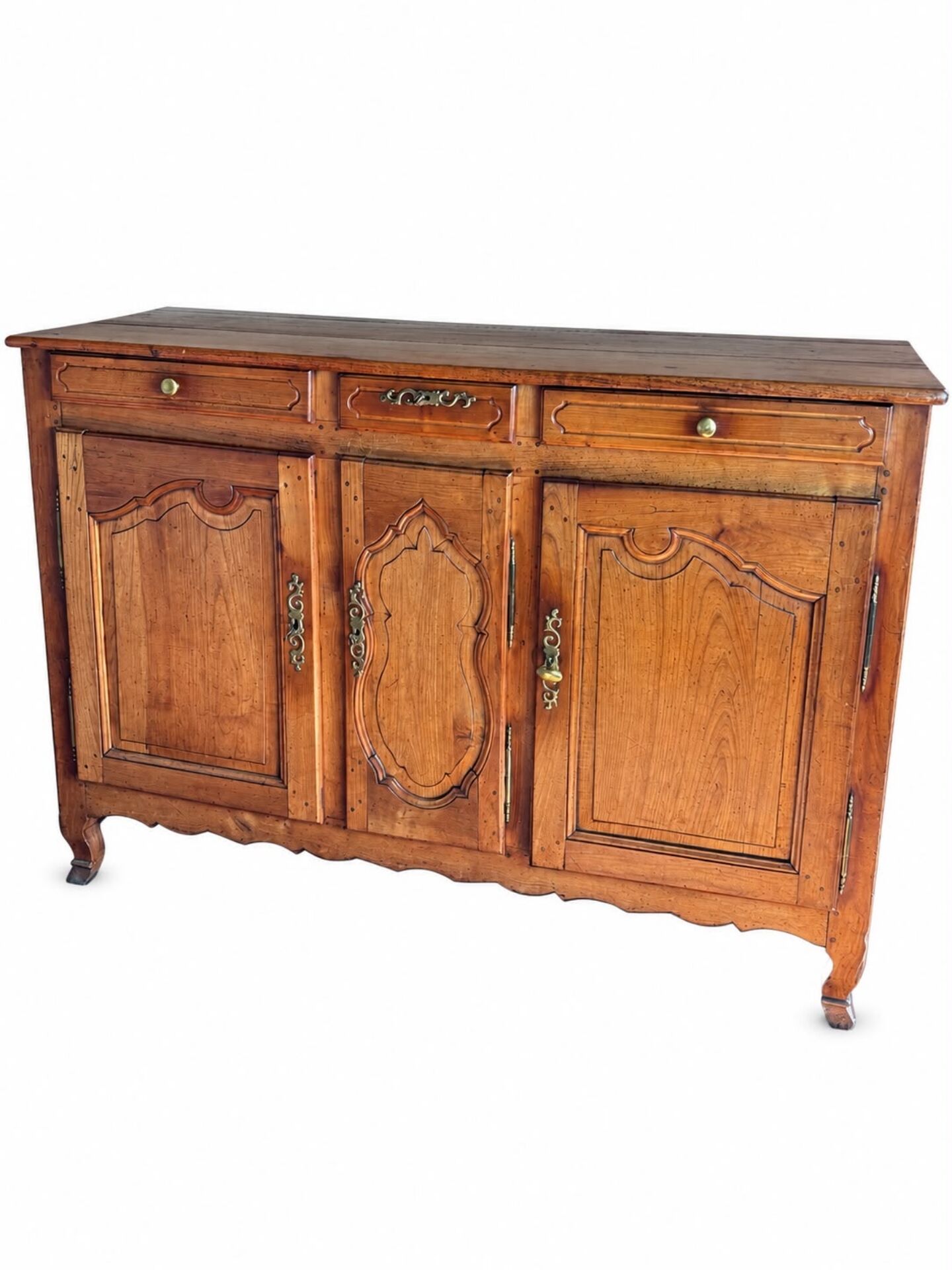Enfilade of three Louis XV style doors in cherry wood from the 19th century.
