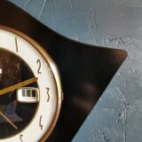 Vintage formica clock asymmetrical silent wall clock "Bayard black white lines"