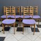 set of 6 kitchen chairs, wood and purple upholstery 1960s