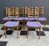 set of 6 kitchen chairs, wood and purple upholstery 1960s