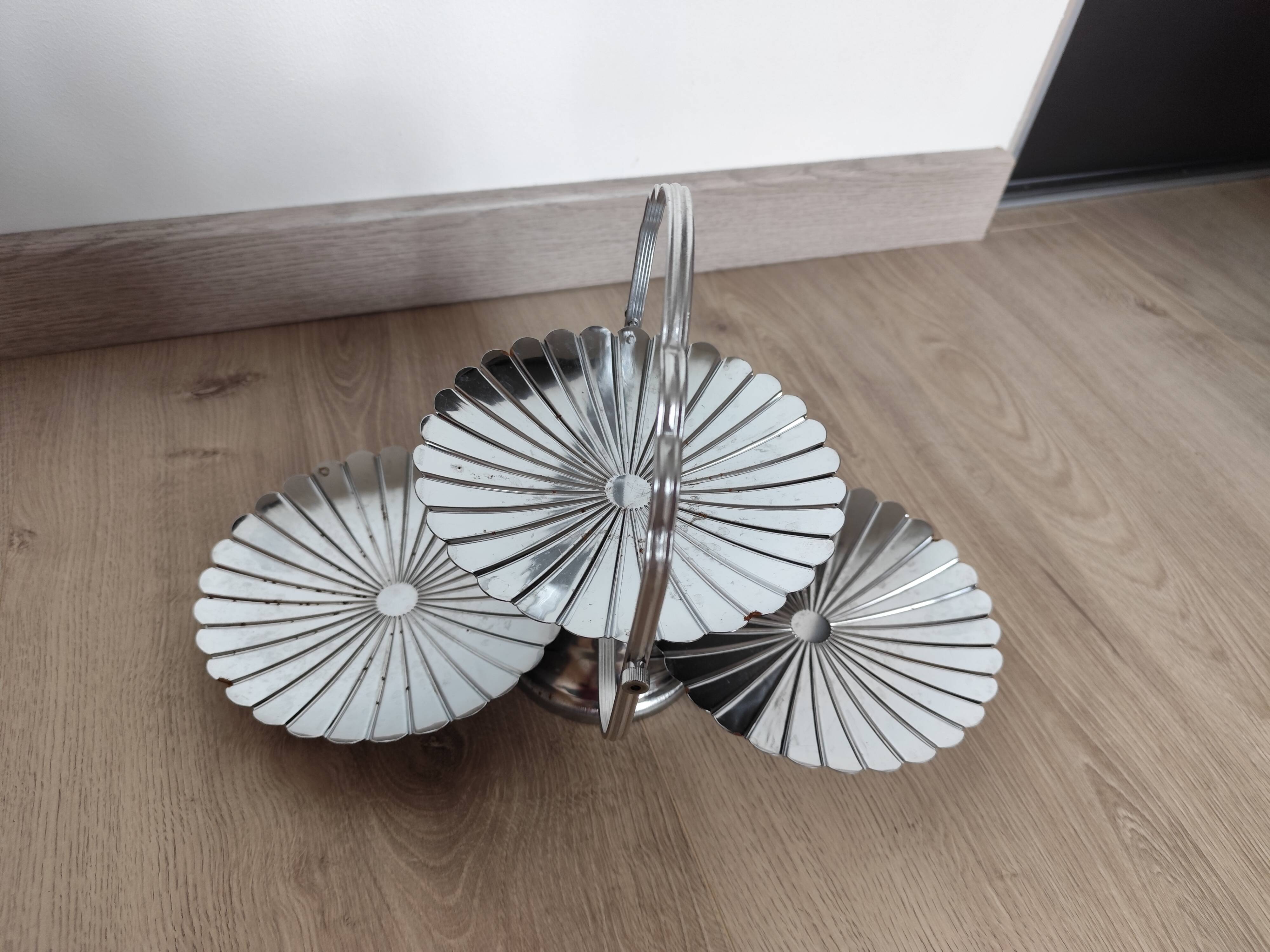 Vintage chrome-plated metal display stand for appetizers and petits fours