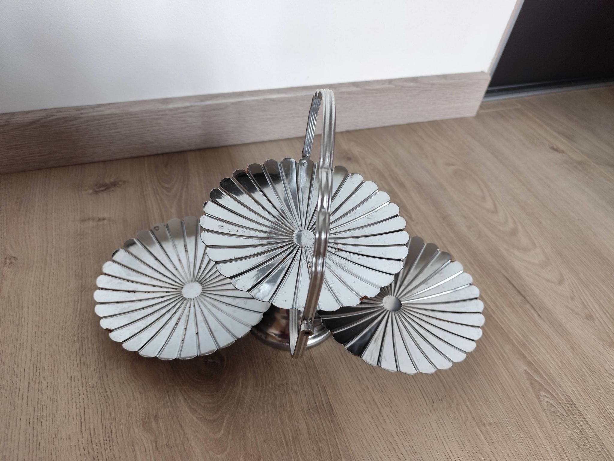 Vintage chrome-plated metal display stand for appetizers and petits fours