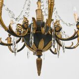 Impressive set of a large bronze Empire Chandelier with 2 wall lights, Belgium ca. 1950