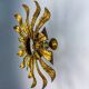 Large Spanish sunburst flower leafed light fixture in gilt metal, 1960s