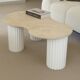 Table basse "poire" travertin et bois cannelé | chêne blanc | 3 pieds