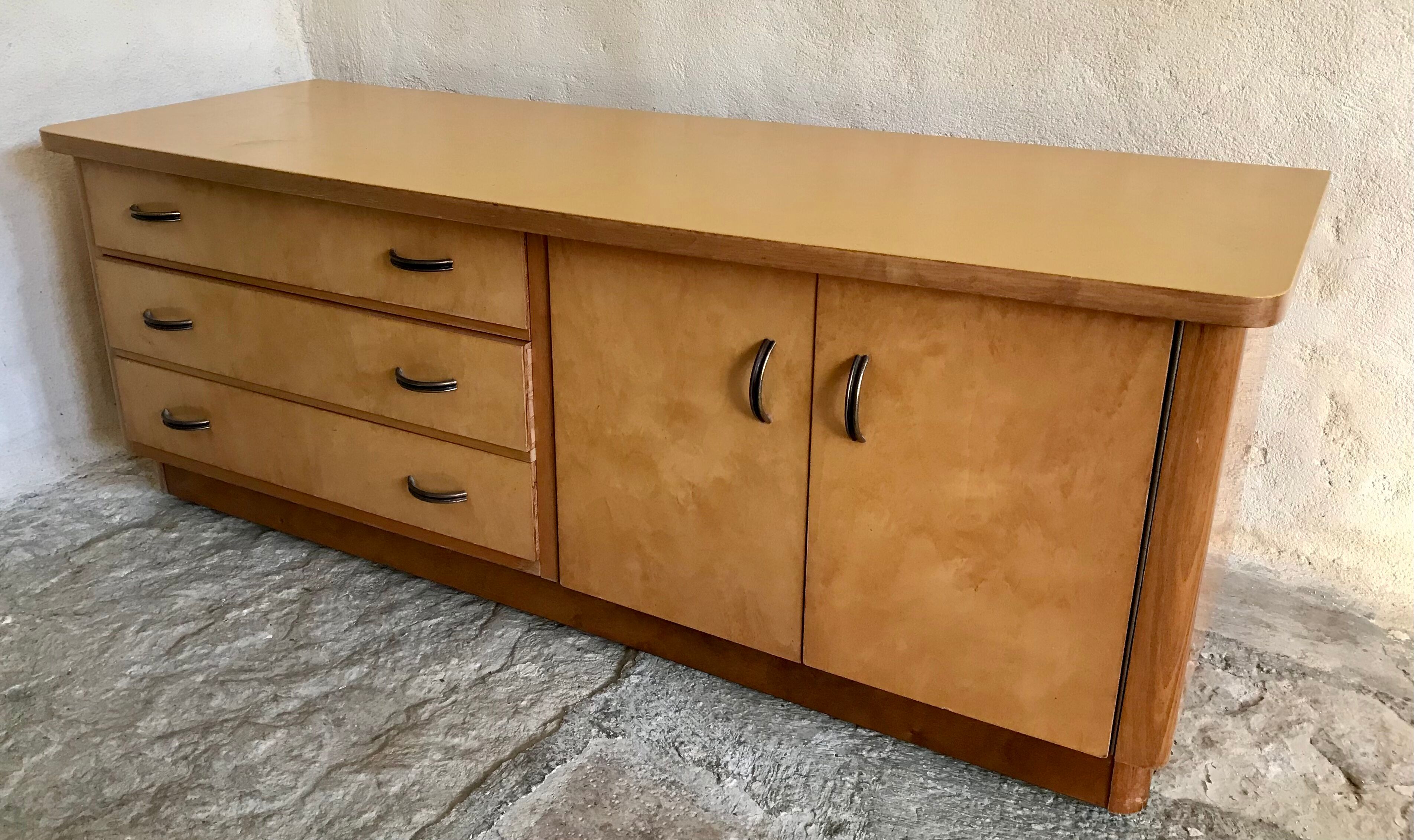 Cabinet low sideboard 1940-1960's in blond wood