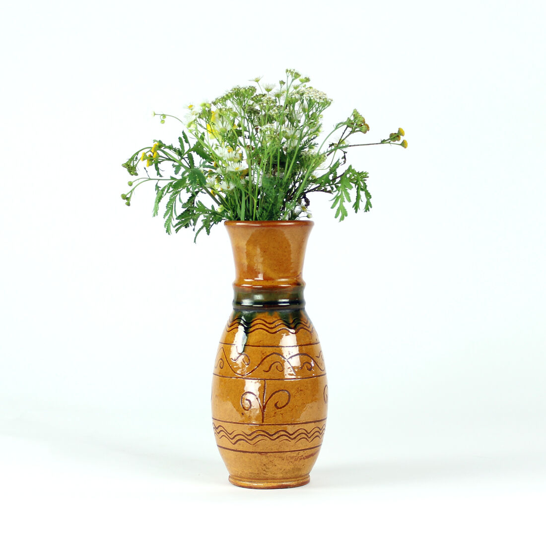 Brown ceramic vase, folk art, Czechoslovakia 1950s