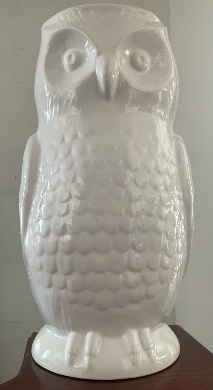 Vintage glazed ceramic owl umbrella stand
