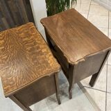 Pair of oak bedside tables with drawer and niche from the 1950s.