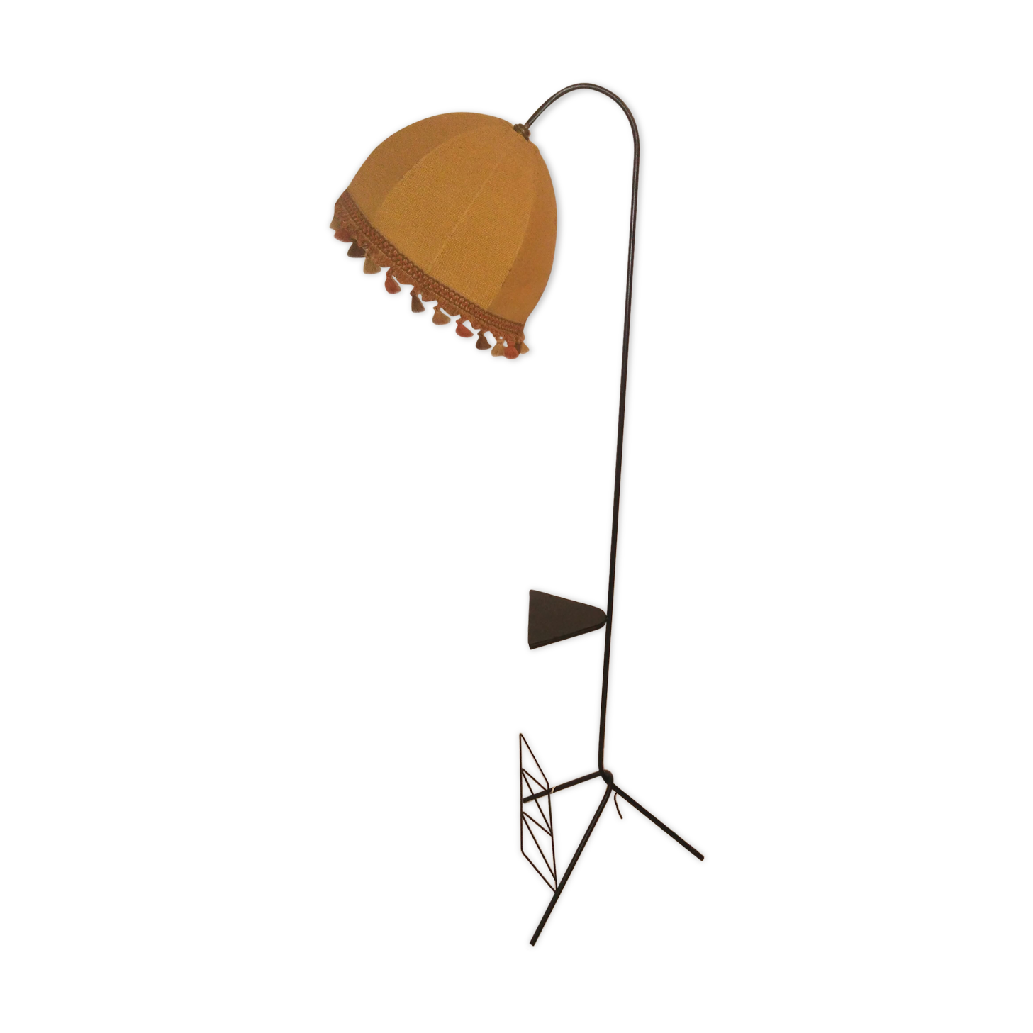 Lampadaire tripode vintage métal noir porte revue et tablette