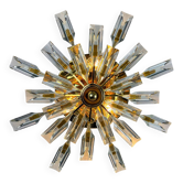 Sun-shaped ceiling or wall light by Oscar Torlasco for StilKronen, cut Murano glass, Italy, 1970s