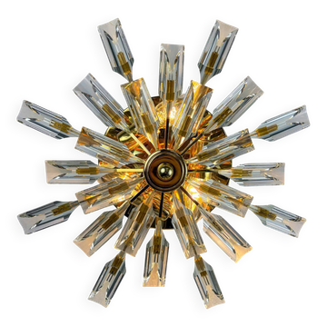 Sun-shaped ceiling or wall light by Oscar Torlasco for StilKronen, cut Murano glass, Italy, 1970s