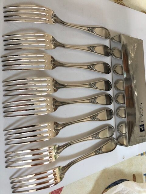 8 ercuis silver metal forks Lauriers