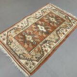 Old Turkish Small Milas Rug 142x85 cm old vintage carpet Ushak Pink Beige Blue