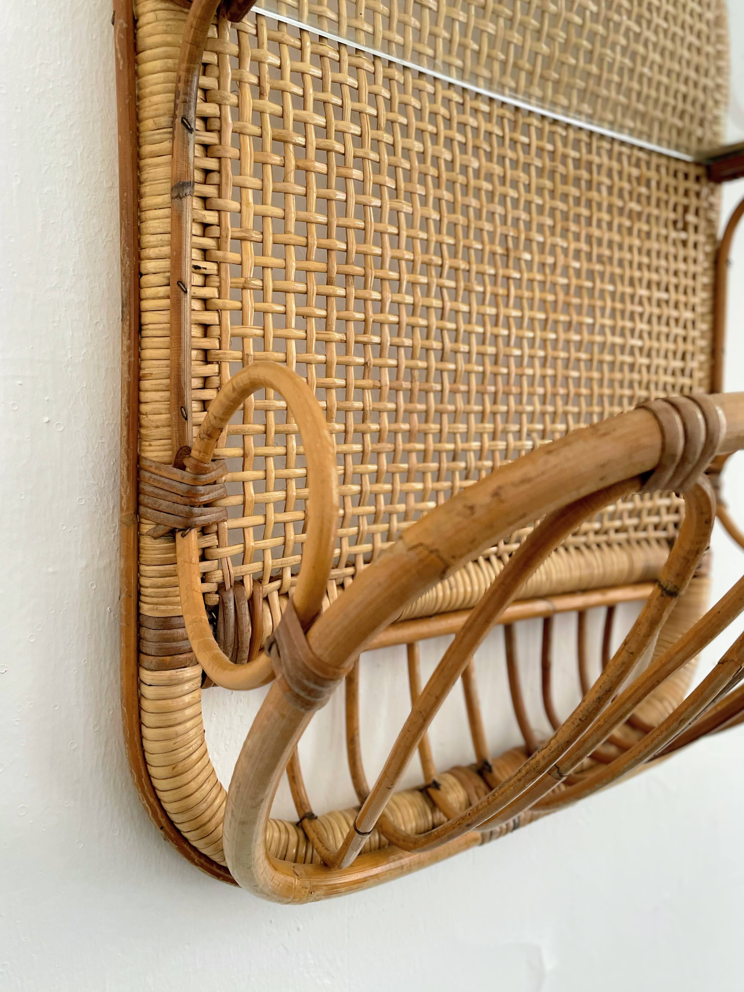 Mid-century bamboo and glass shelf with magazine stand, circa 1960, italy