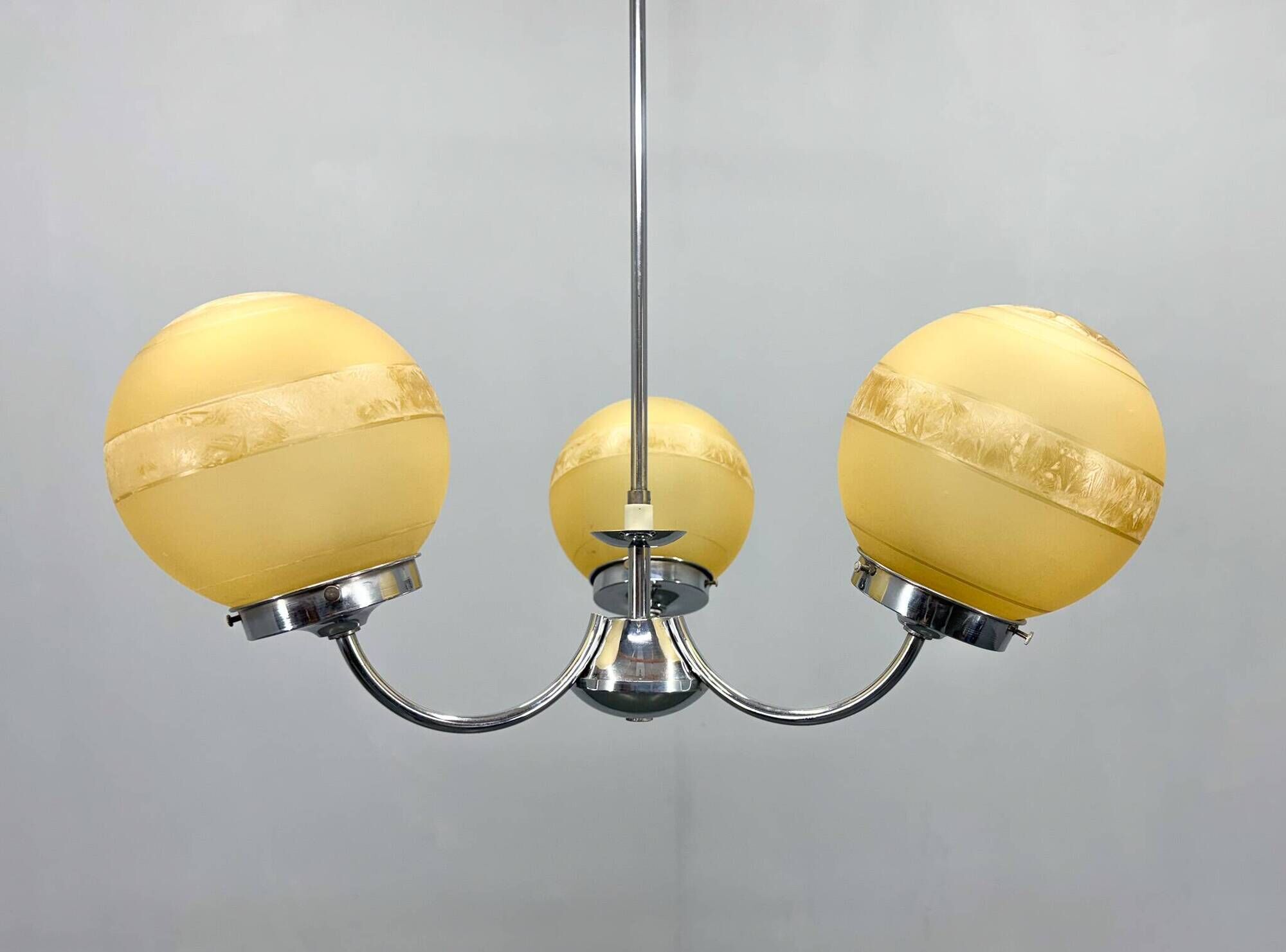 1950s Chrome & Frosted Glass Chandelier