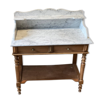 Dressing table or dressing table, marble top, walnut base, Louis Philip style