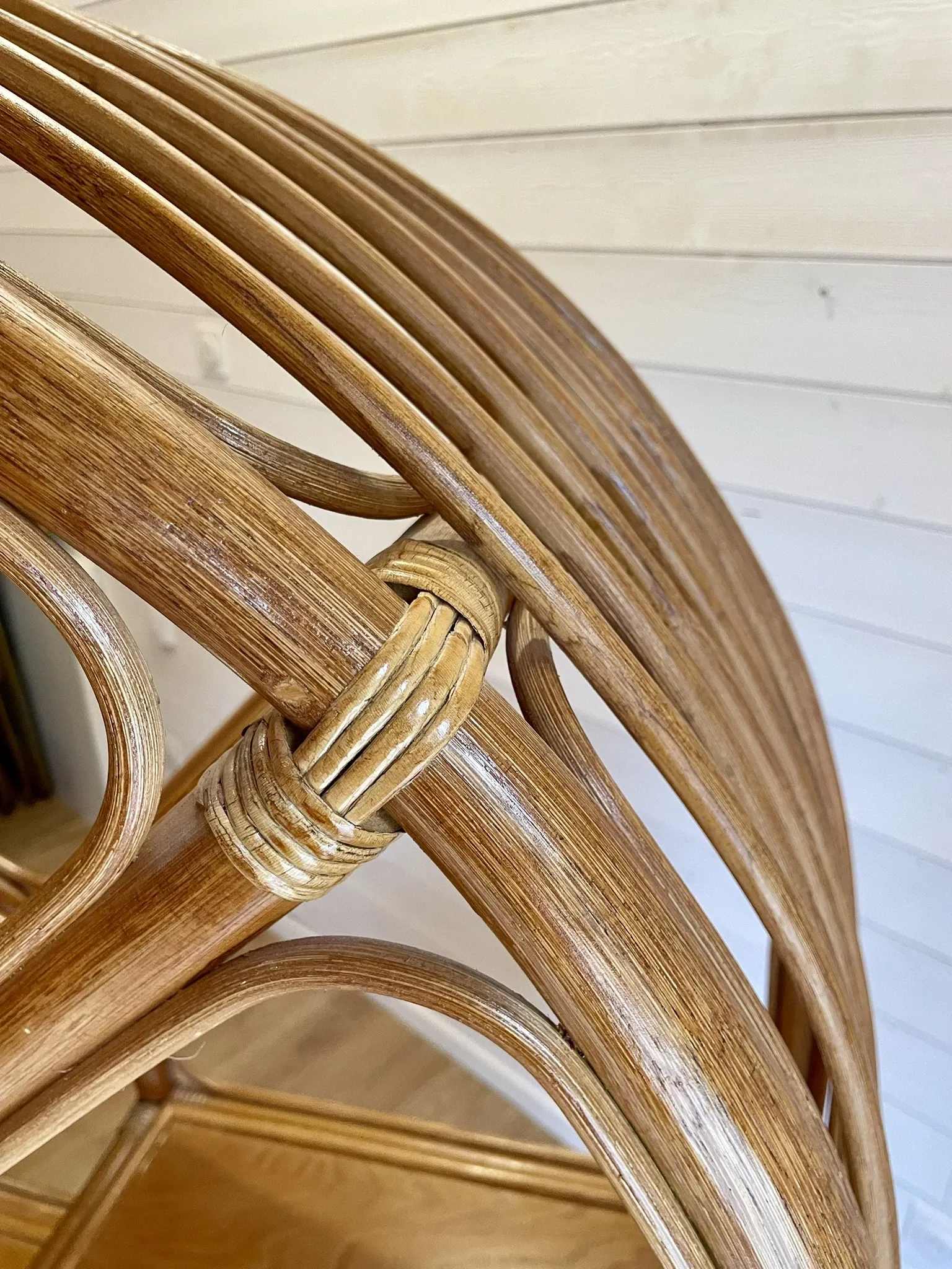 Large arch bookshelf "Pacific Rattan" sun cane bohemian chic