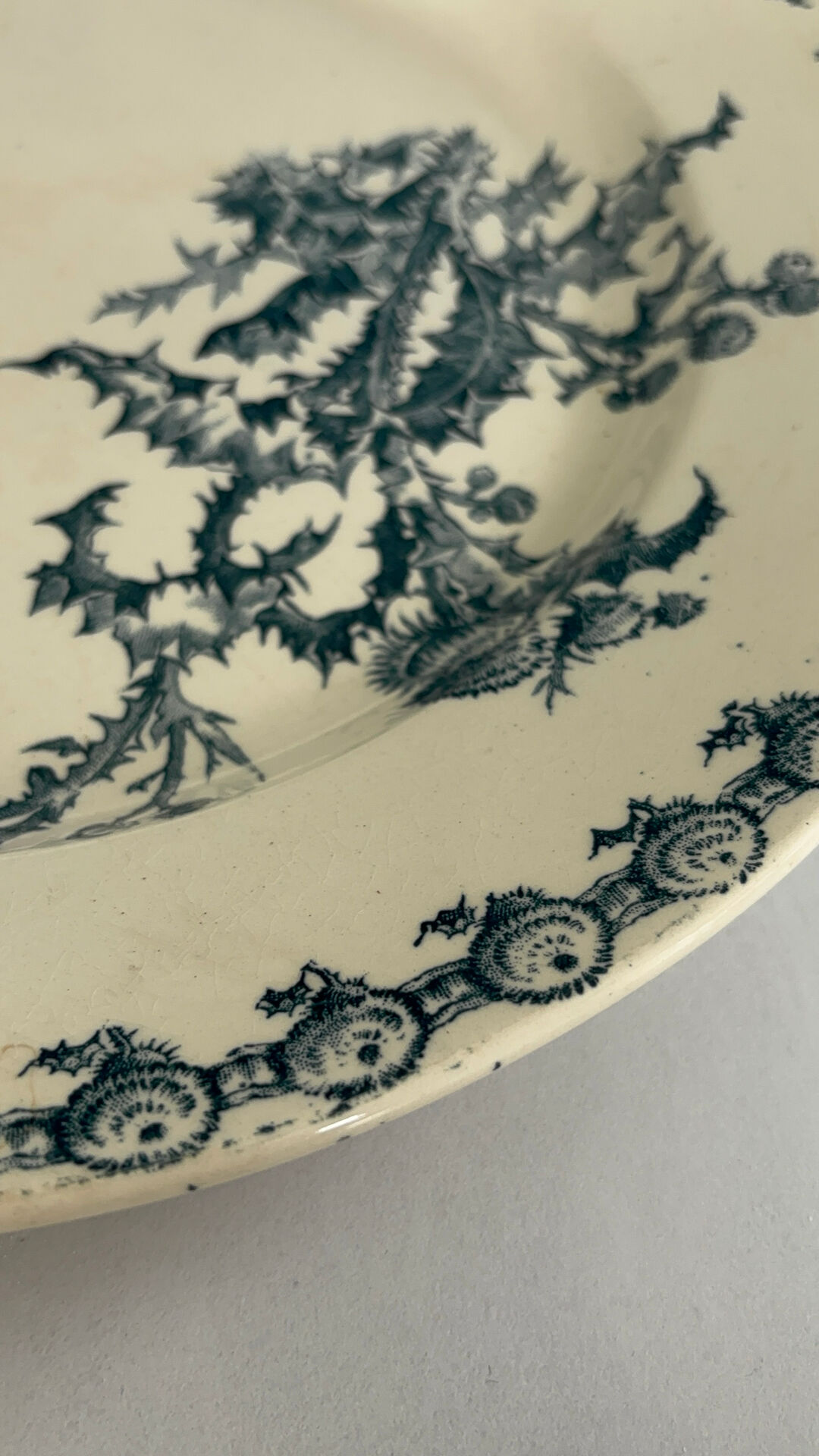 Old round ironstone plate from Gien, Chardons model - serving plate.