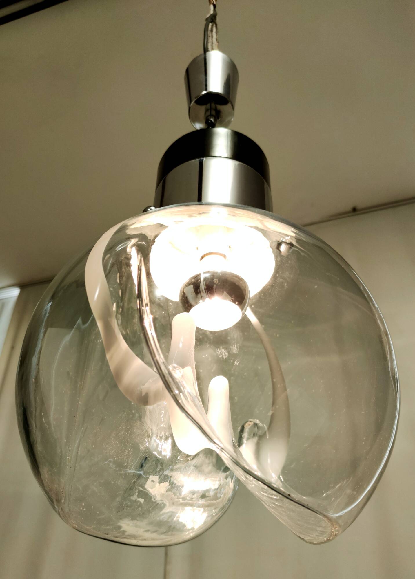 Murano Glass and Varnished Metal Pendant by Toni Zuccheri for Venini, Italy