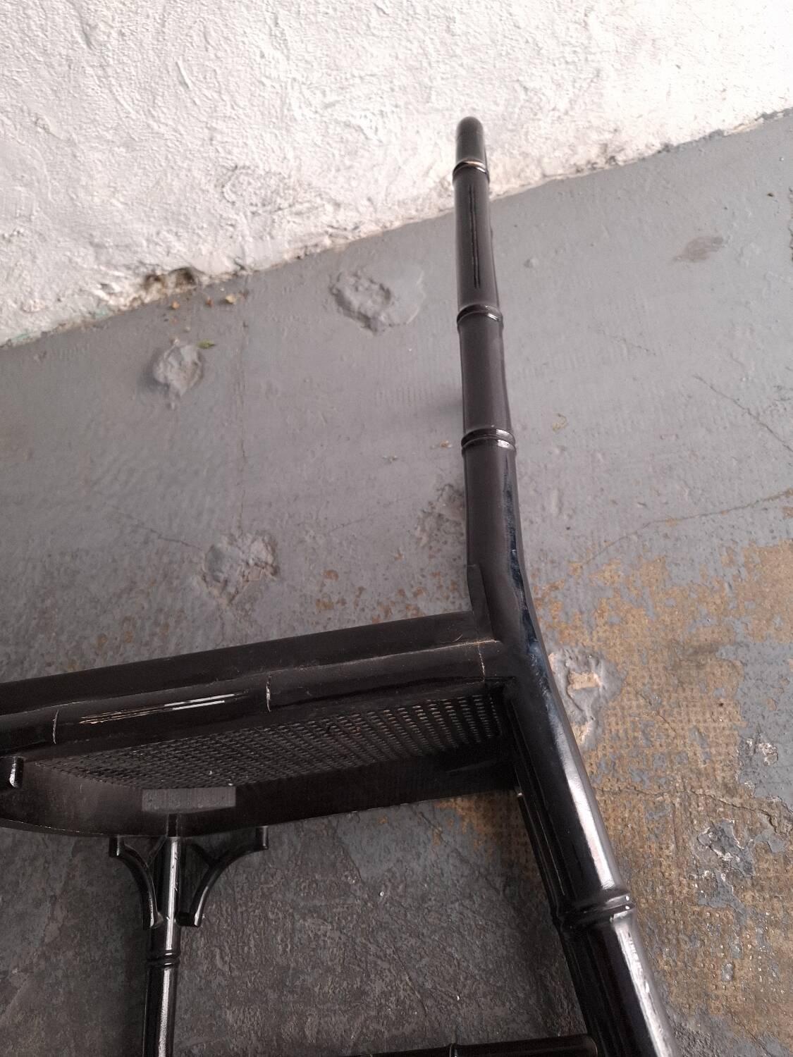 Black lacquered chair, faux bamboo, Chippendale, Jonathan Adler