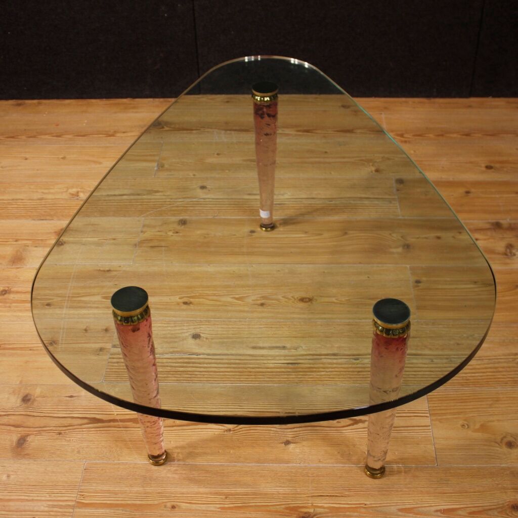 Italian design coffee table in crystal and brass