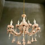 Vintage Italian Pink Opaline Murano Glass Chandelier