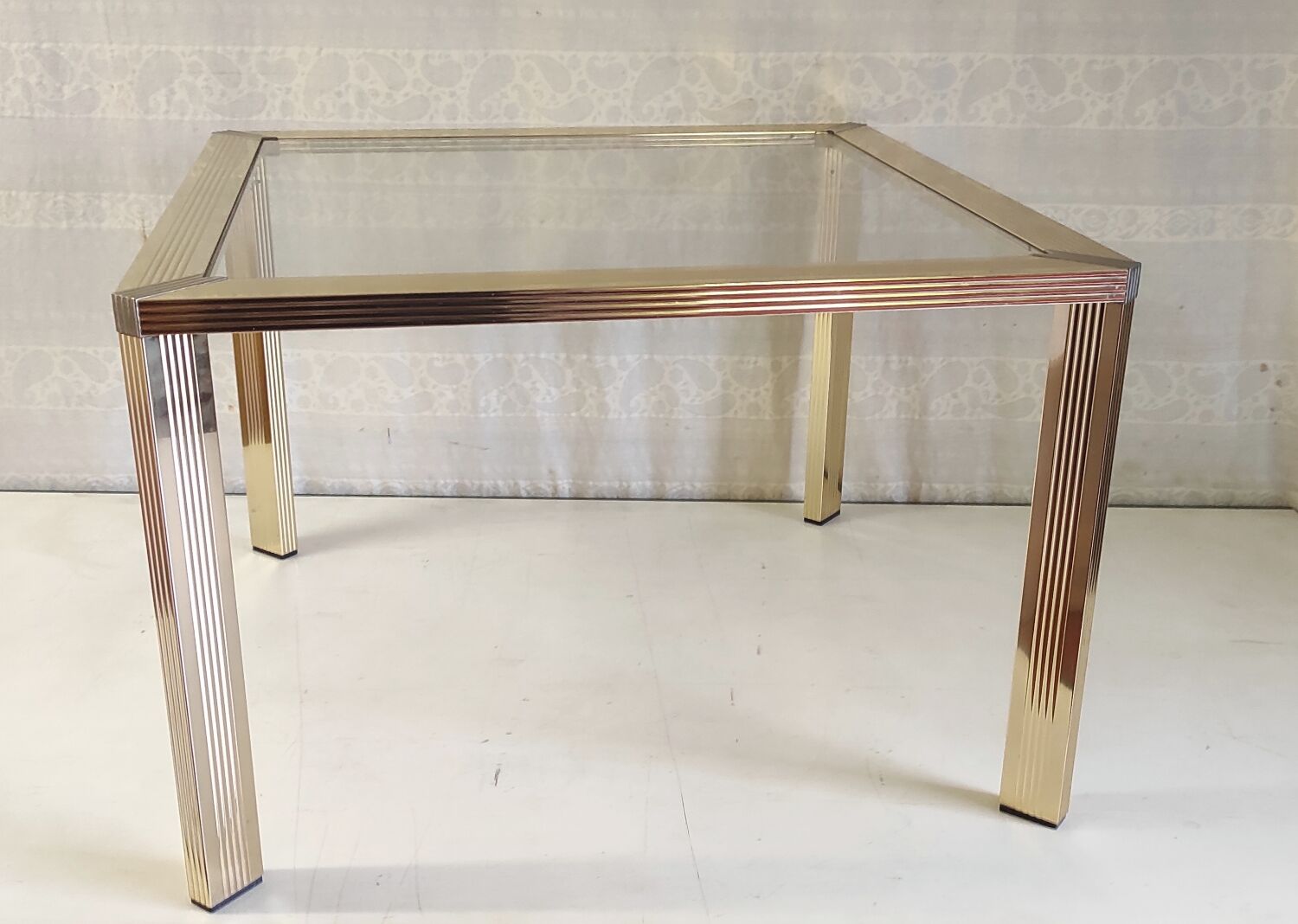 Gold metal and glass coffee table - 70s/80s