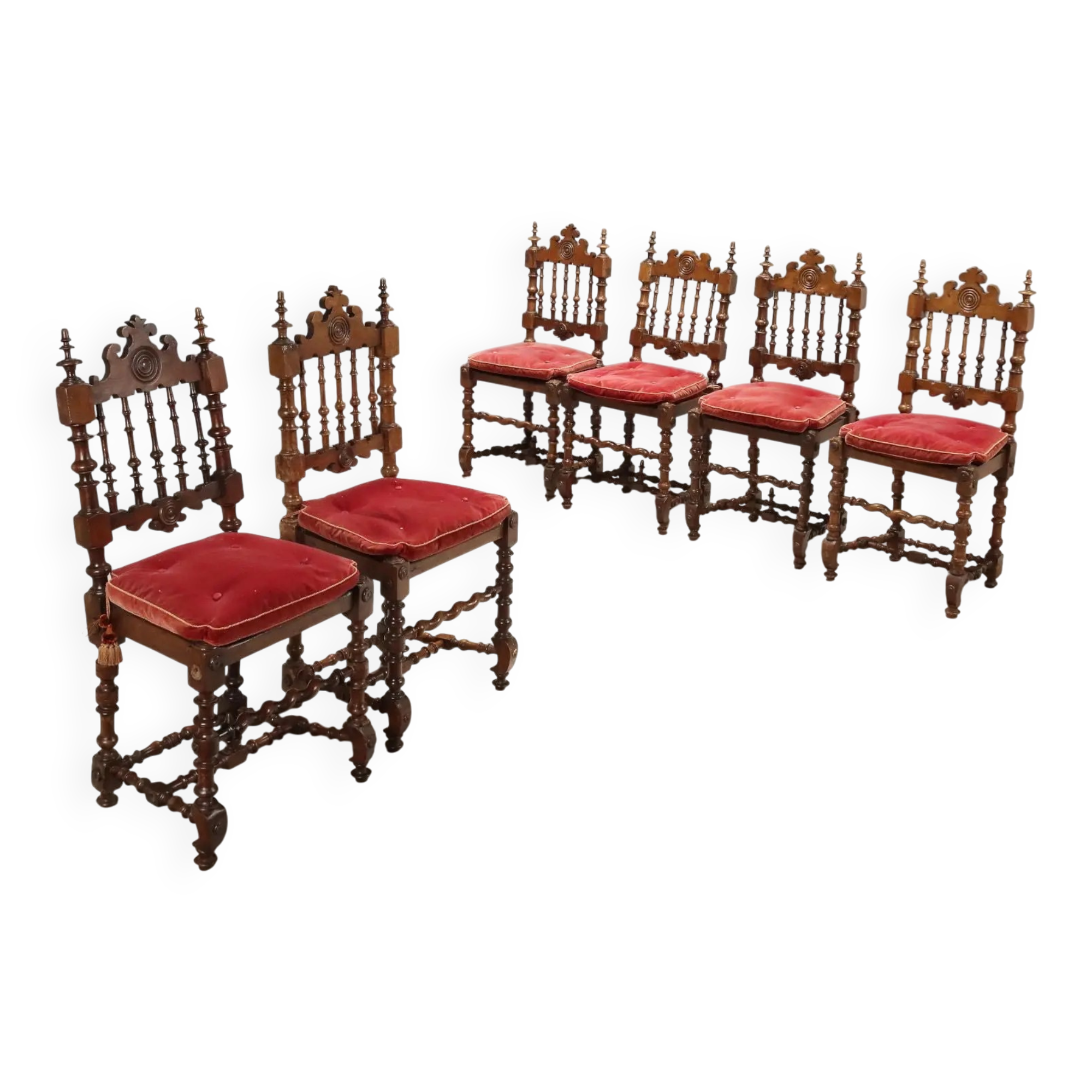 Antique baroque chairs, velvet seat, Italy 20th century.