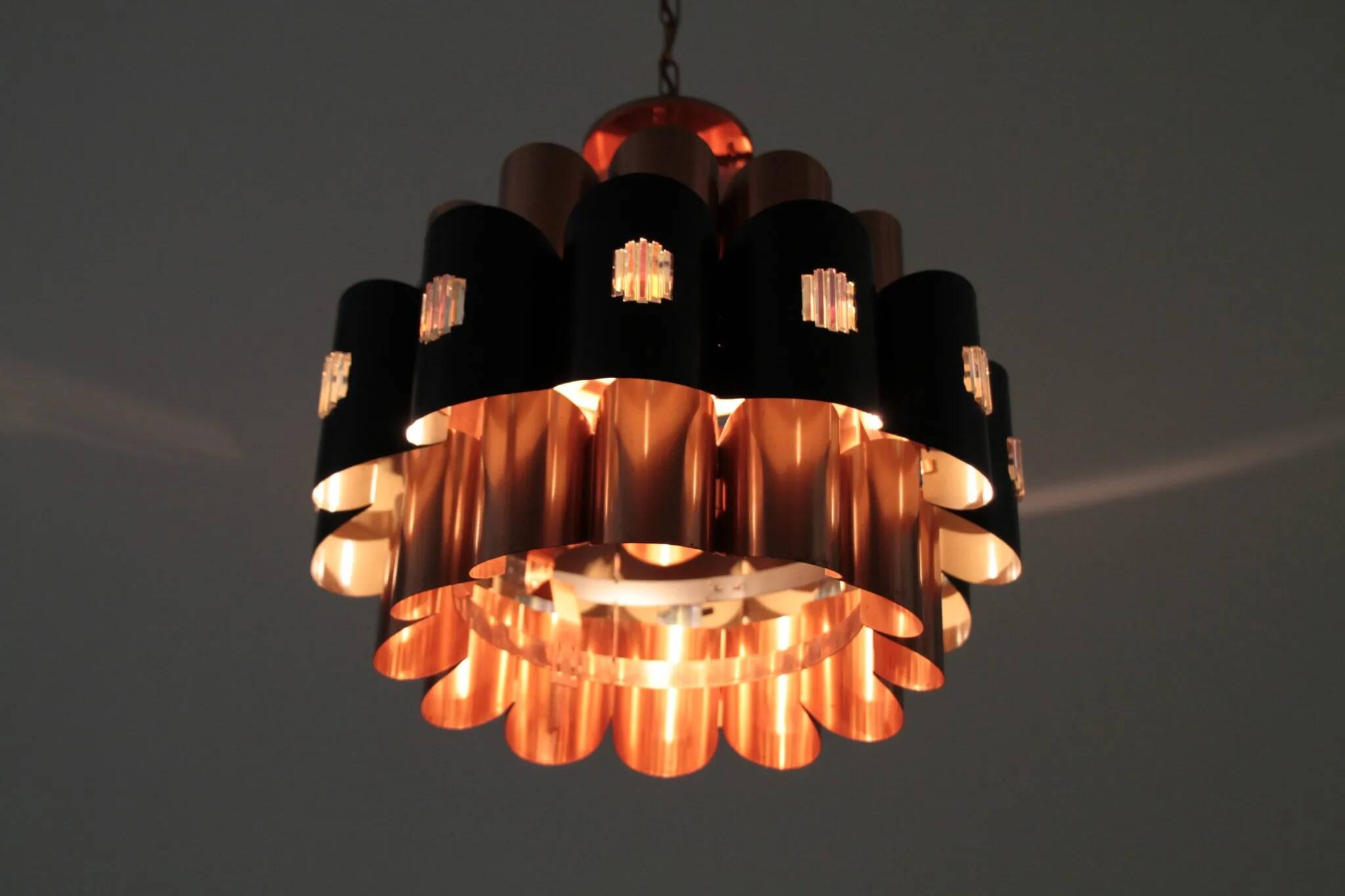 Copper & Black Pendant Lamp by Werner Schou for Coronell Elektro — Denmark, 1960s