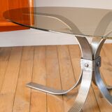 Oval coffee table in smoked glass and brushed steel, 1968