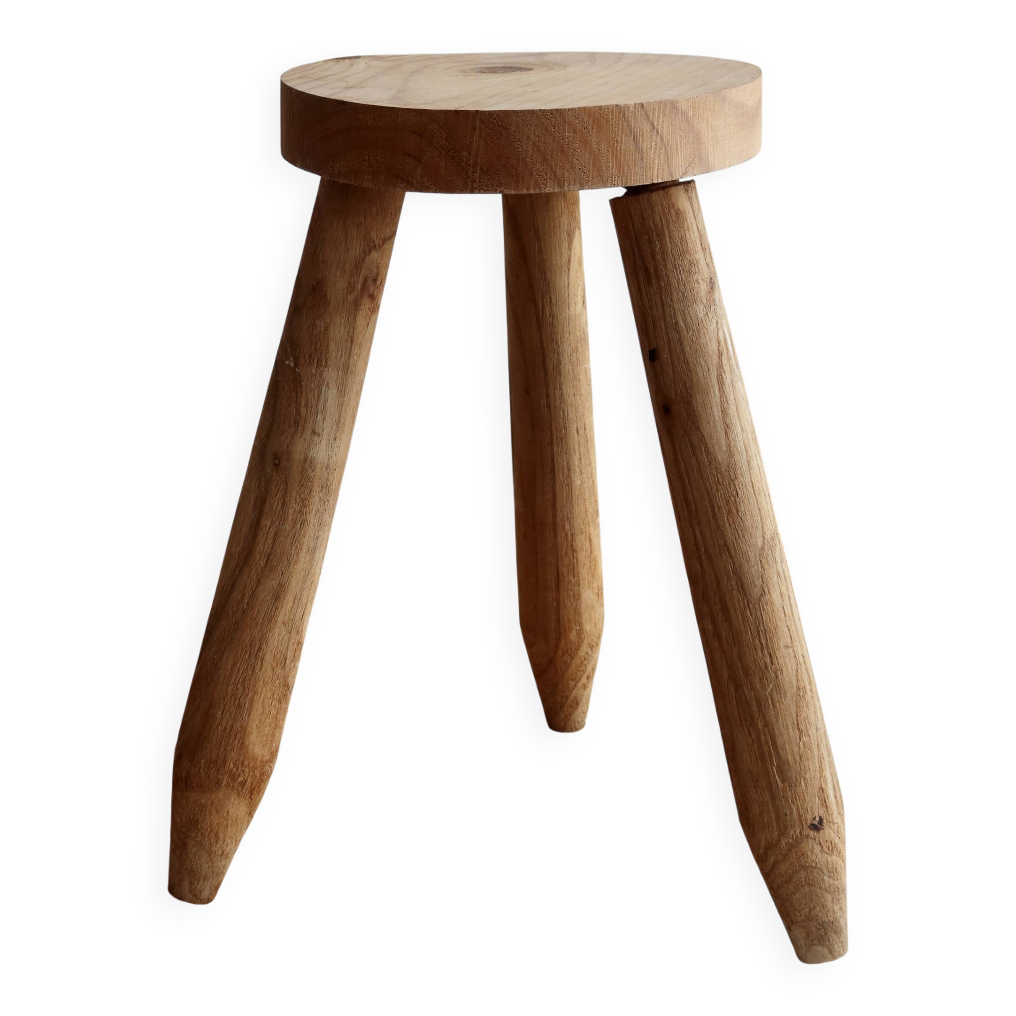 Vintage tripod stool in light raw wood