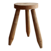 Tabouret tripode vintage en bois brut clair